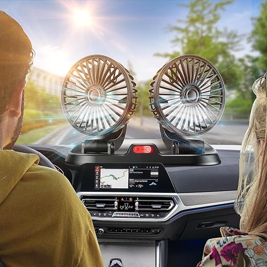 Car Fan Long Neck Double Head Adjustable V Fan For Summer – 360 Degrees Rotatable Dual Head Brushless 5v/2a Usb Powered fan Motor Low Noise Adjustable Vehicle Fan, Ac Cooling Fan