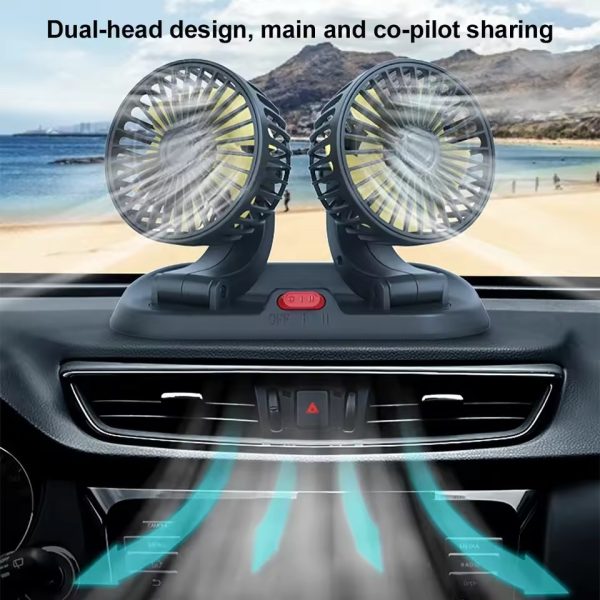 Car Fan Long Neck Double Head Adjustable V Fan For Summer – 360 Degrees Rotatable Dual Head Brushless 5v/2a Usb Powered fan Motor Low Noise Adjustable Vehicle Fan, Ac Cooling Fan