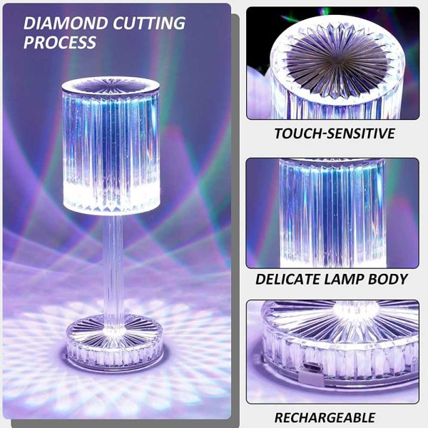Rgb Crystal Touch Table Lamp Led Night Light Bedside Lamp With Usb Charging Port For Living Room Bedroom