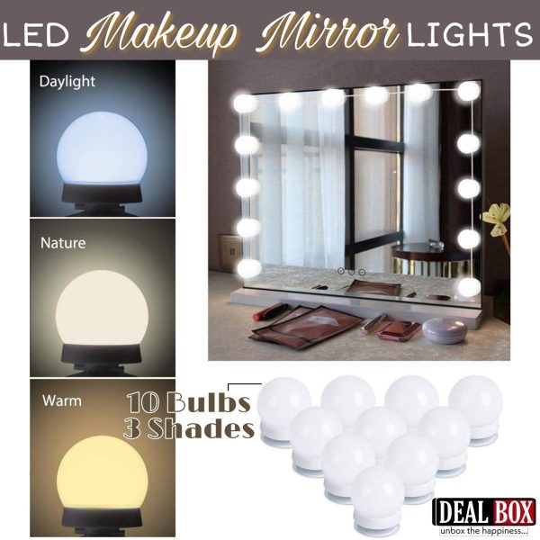 Vanity Light Led Bulbs For Makeup Mirror Stand 10 Bulbs With 3 Light Modes