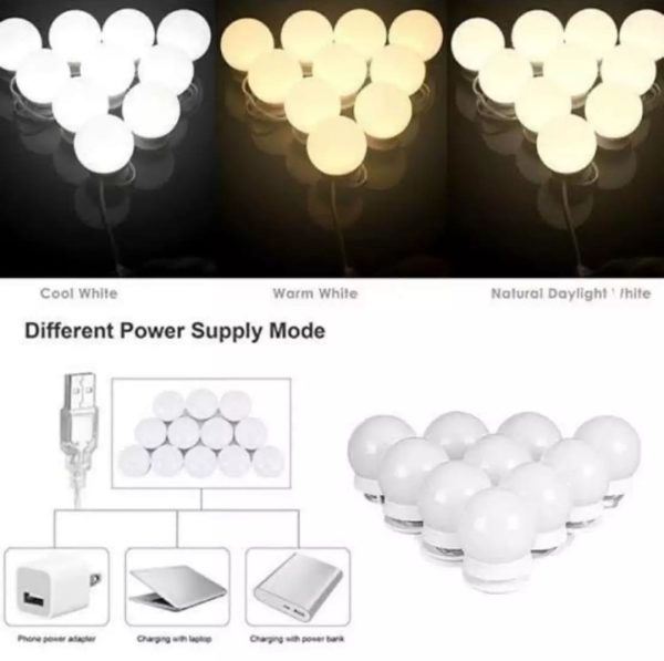 Vanity Light Led Bulbs For Makeup Mirror Stand 10 Bulbs With 3 Light Modes