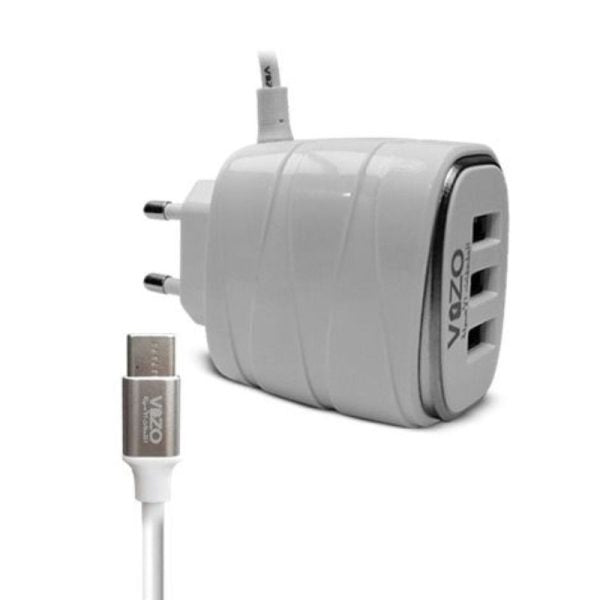 Vizo V16-type-c – 4a Smart Fast Charger (3 Usb Ports + Built-in Type-c Cable) | Best Quality Type-c Charger For Android – Mobile Phone Charger – Android Charger