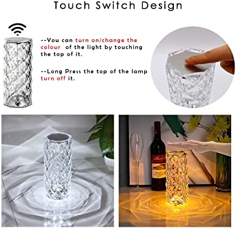 (nw000281) Diamond Rose Crystal Lamp Bedside Acrylic Usb Rechargeable Table Lamp