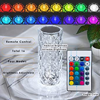 (nw000281) Diamond Rose Crystal Lamp Bedside Acrylic Usb Rechargeable Table Lamp