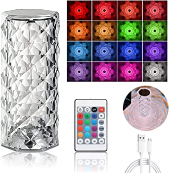 (nw000281) Diamond Rose Crystal Lamp Bedside Acrylic Usb Rechargeable Table Lamp