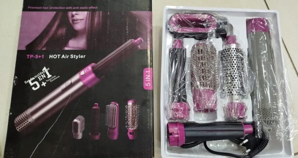 5 In 1 Electric Hair Dryer Brush | Blow Dryer Hair Comb Curling Wand Detachable Brush Kit Negative Ion Straightener Hair Curler ( Random Color)