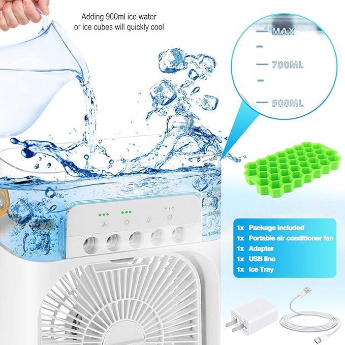 Portable Air Conditioner Fan Usb Electric Fan With Led Night Light, Fine Mist Water, And Humidifier Function | Led Night Light Water Mist – Random Color 12 Inch