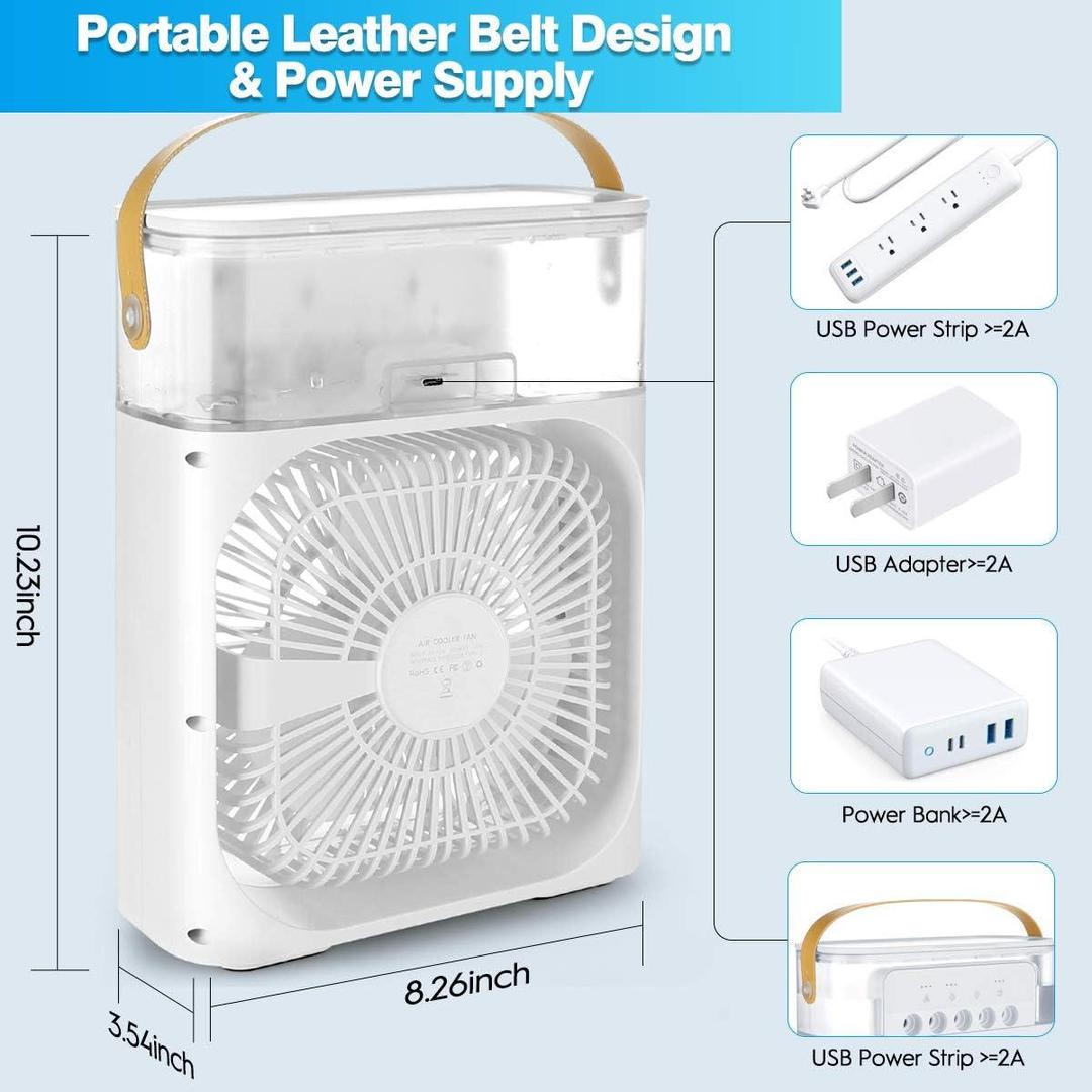Portable Air Conditioner Fan Usb Electric Fan With Led Night Light, Fine Mist Water, And Humidifier Function | Led Night Light Water Mist – Random Color 12 Inch
