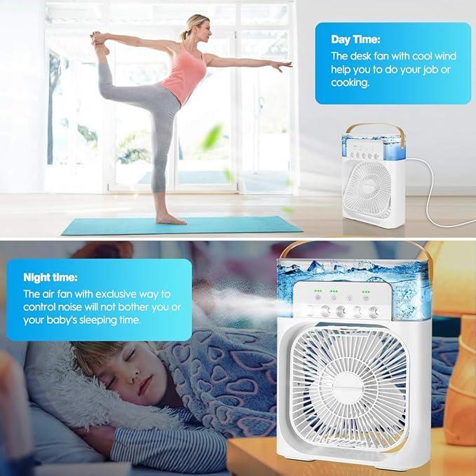 Portable Air Conditioner Fan Usb Electric Fan With Led Night Light, Fine Mist Water, And Humidifier Function | Led Night Light Water Mist – Random Color 12 Inch