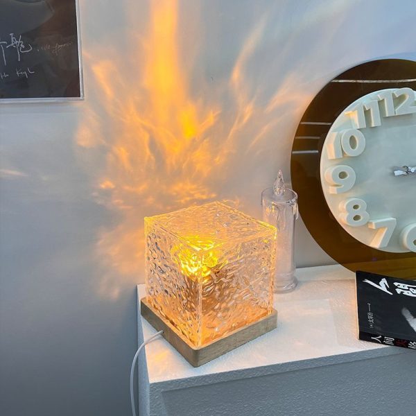 Dynamic Rotating Water Ripple Night Light 3 Colors Flame Crystal Lamp For Living Room Study Bedroom (with Remote Attached Usb Cable)
