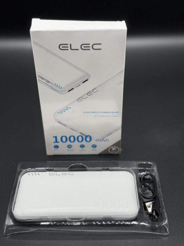 Elec 10,000mah Fast Charging Power Bank – White | Dual Type-a & Type-c Output | With Box