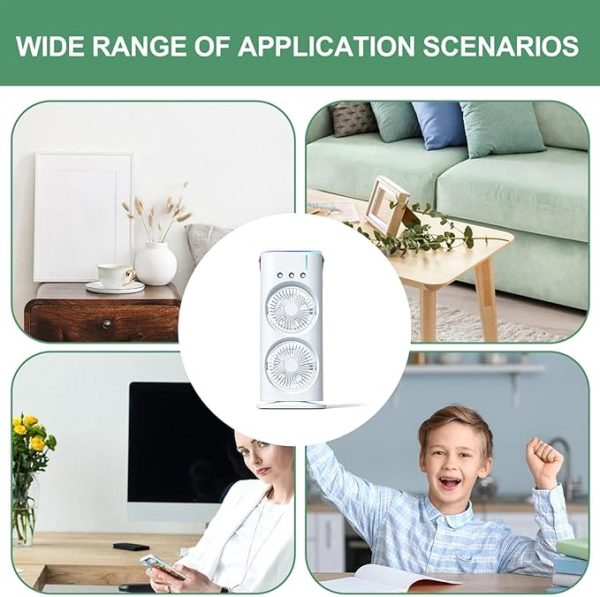 Portable Mini Double Fan Air Cooler With Mist Humidifier And Led Lighting, Mini Table Cooling Fan For Home & Office – Rechargeable ( Random Color )