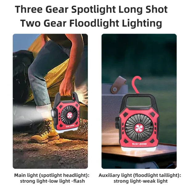 Versatile Camping Lights Outdoor Mini Electric Fan Rechargeable Flashlight Emergency Power Bank For Hiking Fishing (random Color)